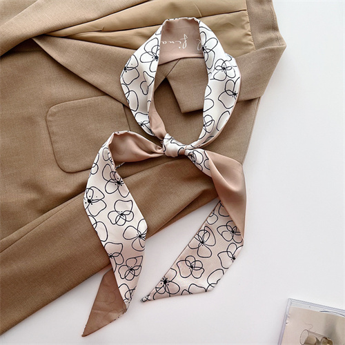 Khaki nude scarf print small long female hairband tied bag decorated streamer shirt suit scarf