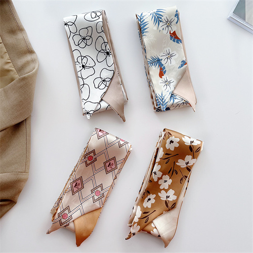 Khaki nude scarf print small long female hairband tied bag decorated streamer shirt suit scarf