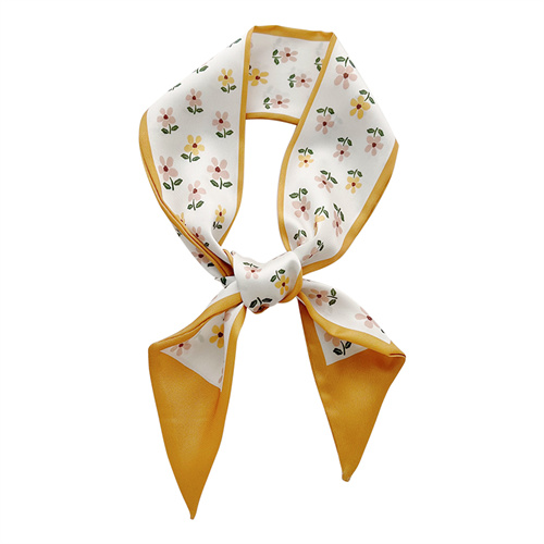 Printed silk scarf hairband yellow small strip pointed scarf streamer thin bag decorated scarf