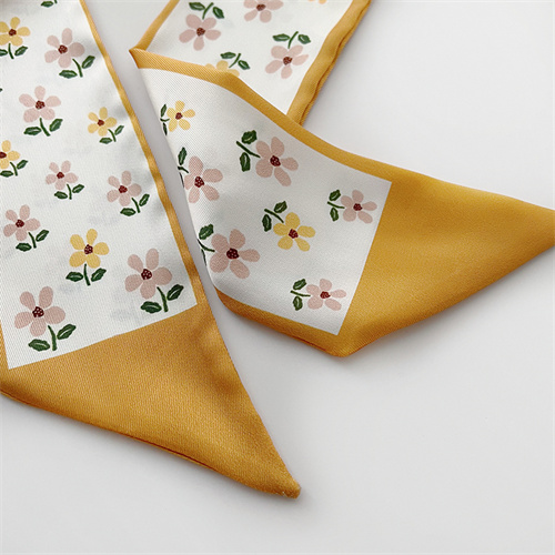 Printed silk scarf hairband yellow small strip pointed scarf streamer thin bag decorated scarf