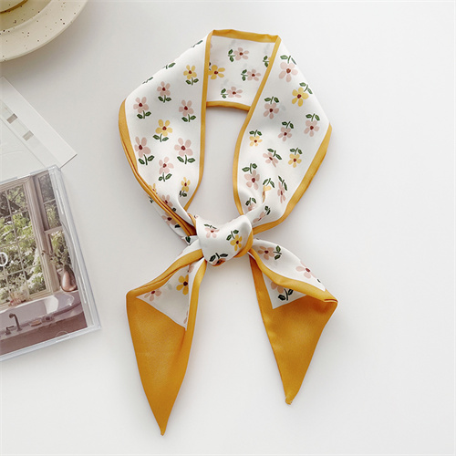 Printed silk scarf hairband yellow small strip pointed scarf streamer thin bag decorated scarf