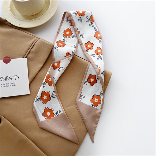 Khaki nude tie hairband scarf print Japanese scarf streamer tie bag embellished suit scarf