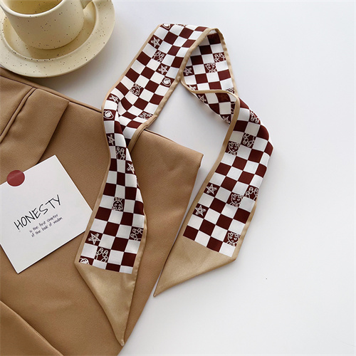 Khaki nude tie hairband scarf print Japanese scarf streamer tie bag embellished suit scarf