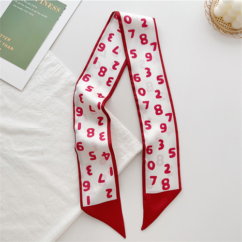 Red double sided small silk scarf womens print decorative tie bag imitation silk streamer long scarf