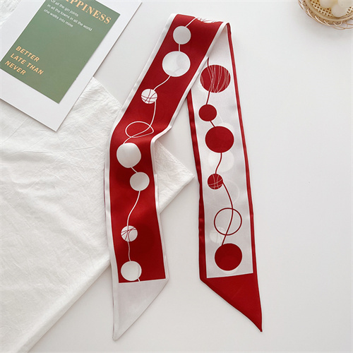 Red double sided small silk scarf womens print decorative tie bag imitation silk streamer long scarf