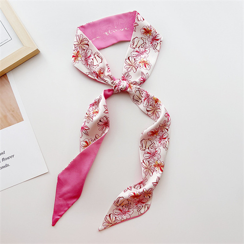 Berry powder French small silk scarf tied hair tied hair long thin scarf womens spring and summer