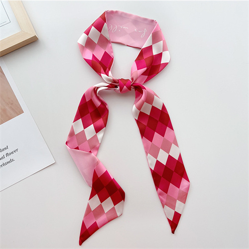 Berry powder French small silk scarf tied hair tied hair long thin scarf womens spring and summer