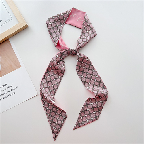 Berry powder French small silk scarf tied hair tied hair long thin scarf womens spring and summer