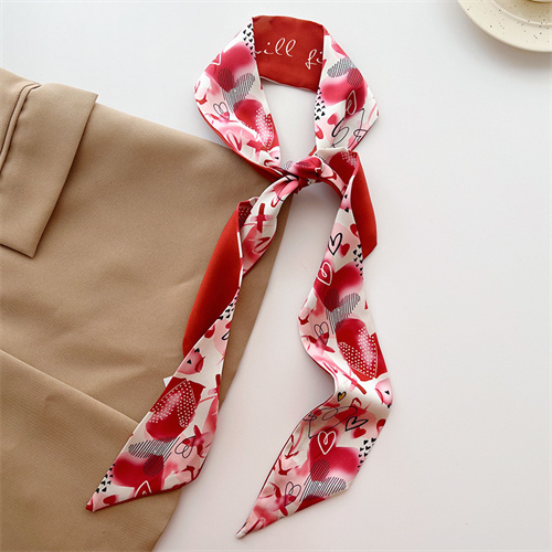 White tomato red small silk scarf womens hairband decorative tie bag imitation silk long scarf