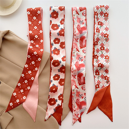 White tomato red small silk scarf womens hairband decorative tie bag imitation silk long scarf