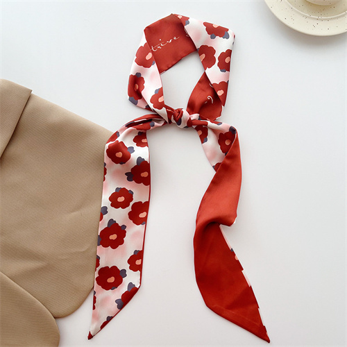 White tomato red small silk scarf womens hairband decorative tie bag imitation silk long scarf
