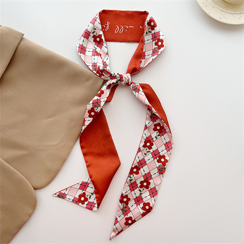 White tomato red small silk scarf womens hairband decorative tie bag imitation silk long scarf