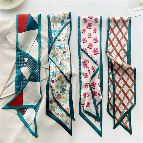 Korean version of small floral silk scarf womens long streamer hairband decorative scarf