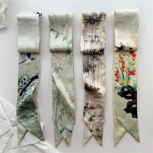 Slim long strips of small silk scarves womens vintage versatile tie bag decorated scarf