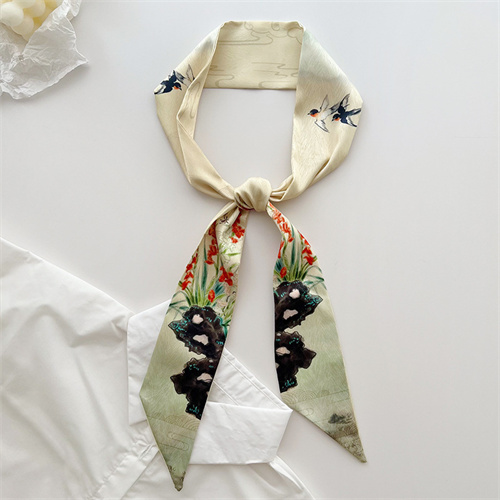 Slim long strips of small silk scarves womens vintage versatile tie bag decorated scarf