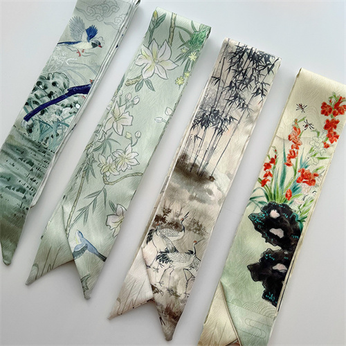 Slim long strips of small silk scarves womens vintage versatile tie bag decorated scarf