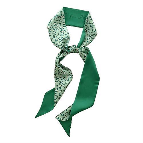 White fresh green soft small silk scarf womens streamer long hairband print scarf