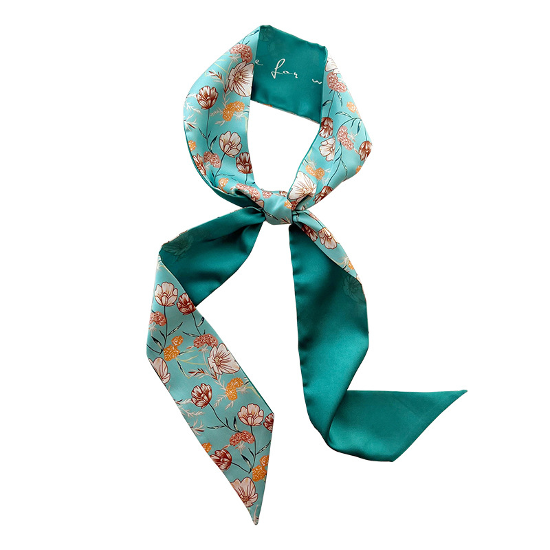 White peacock blue small silk scarf woman tied bag streamer hairband tied hair