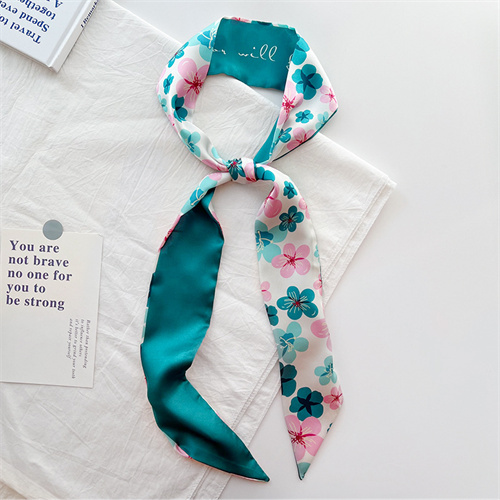 White peacock blue small silk scarf woman tied bag streamer hairband tied hair