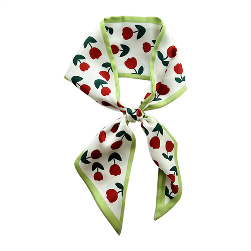 Green silk scarf flowers thin narrow long tied bag bag decorative scarf wholesale