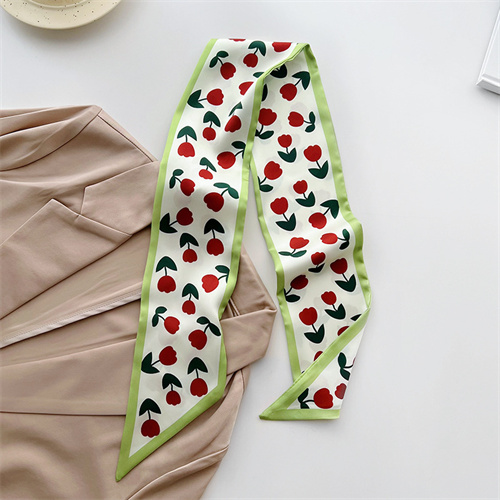 Green silk scarf flowers thin narrow long tied bag bag decorative scarf wholesale