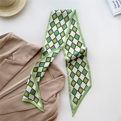 Green silk scarf flowers thin narrow long tied bag bag decorative scarf wholesale