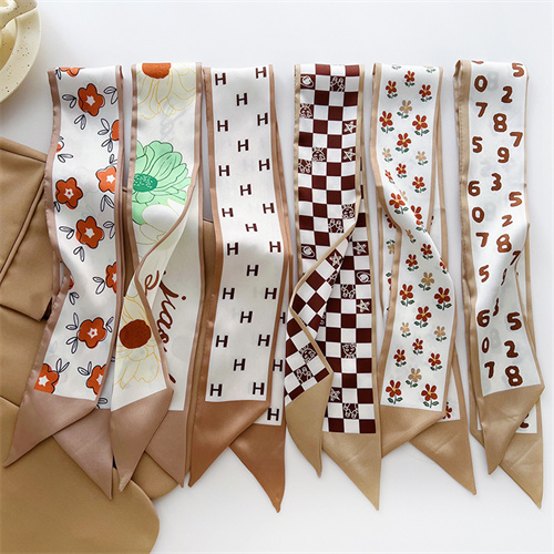 Khaki nude tie hairband scarf print Japanese scarf streamer tie bag embellished suit scarf