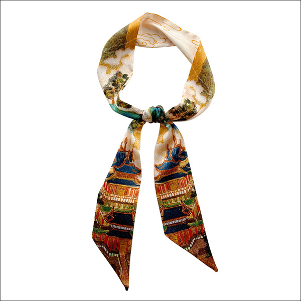 Vintage Chinese style silk scarf small long hairband with shirt high end slim scarf belt tie bag