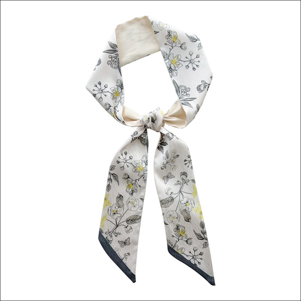 Small silk scarf womens thin long scarf tied hair bag decorated with streamer print silk neck scarf