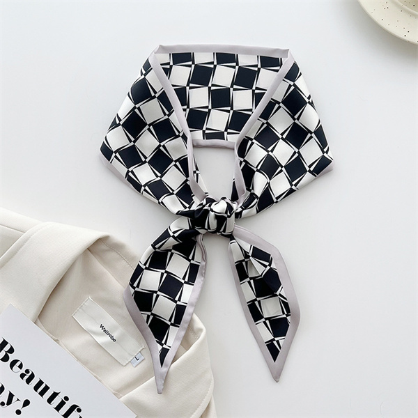 Small fragrant black and white silk scarf womens long strip imitation silk ribbon binding bag versatile scarf