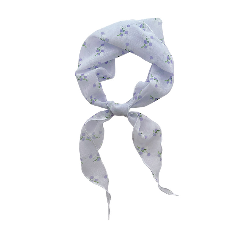 Sweet French floral small silk scarf hair tied versatile literary style decoration floating neck scarf