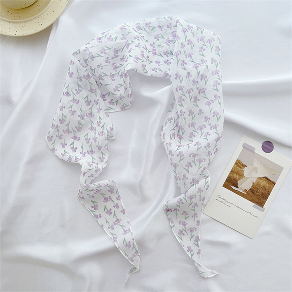 Sweet French floral small silk scarf hair tied versatile literary style decoration floating neck scarf