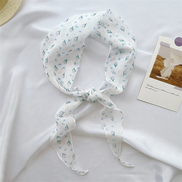 Sweet French floral small silk scarf hair tied versatile literary style decoration floating neck scarf