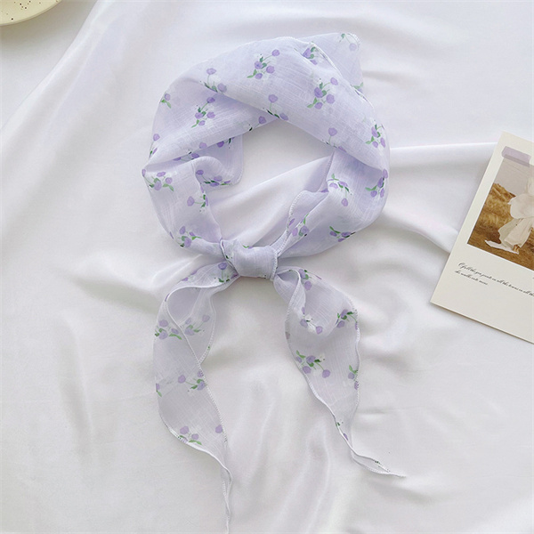 Sweet French floral small silk scarf hair tied versatile literary style decoration floating neck scarf