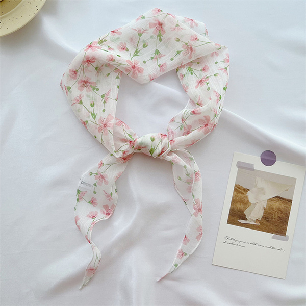 Sweet French floral small silk scarf hair tied versatile literary style decoration floating neck scarf