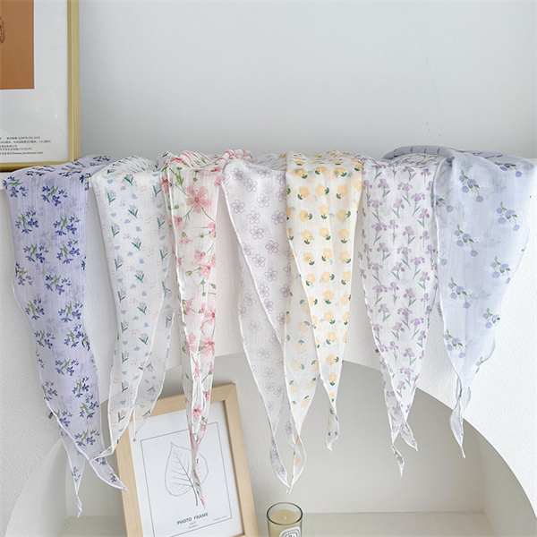 Sweet French floral small silk scarf hair tied versatile literary style decoration floating neck scarf