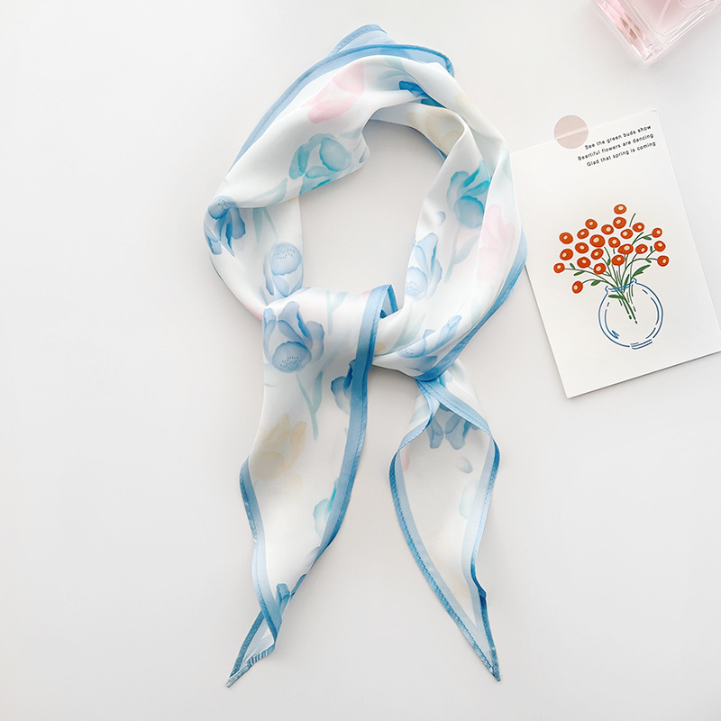 Small silk scarf diamond print multifunctional headband shirt decorative scarf