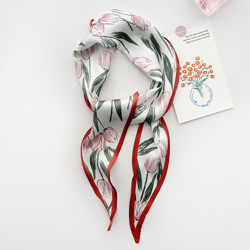Small silk scarf diamond print multifunctional headband shirt decorative scarf