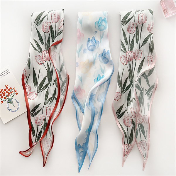 Small silk scarf diamond print multifunctional headband shirt decorative scarf