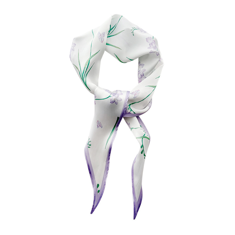 Spring and summer silk scarf womens small long diamond scarf tied bag bag with hair band with shirt and scarf