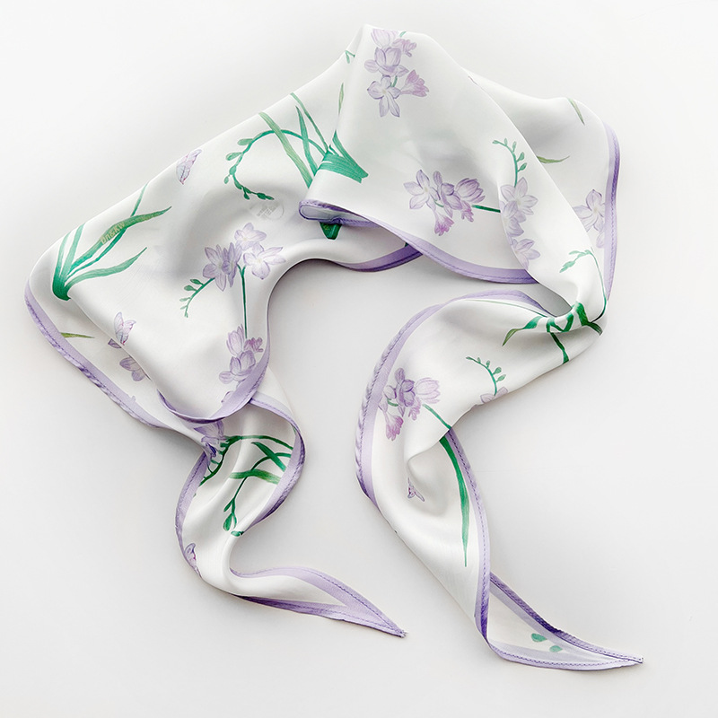 Spring and summer silk scarf womens small long diamond scarf tied bag bag with hair band with shirt and scarf