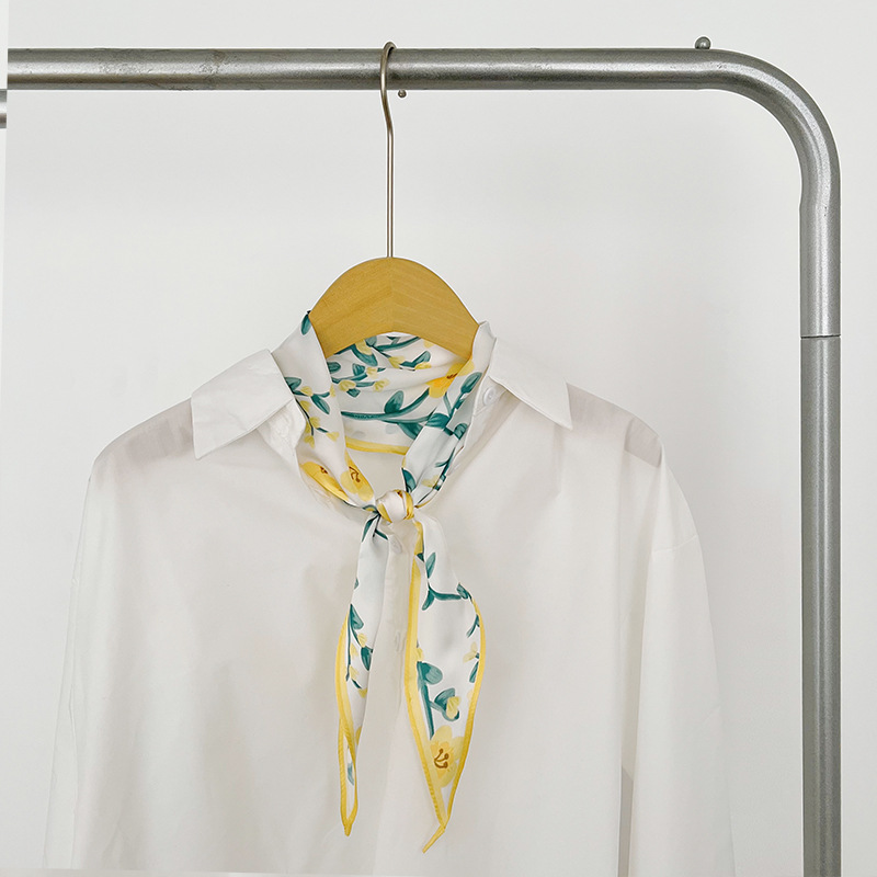 Spring and summer silk scarf womens small long diamond scarf tied bag bag with hair band with shirt and scarf