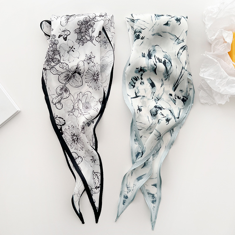 Ink blue and white silk scarf small long hairband diamond scarf shirt elegant scarf