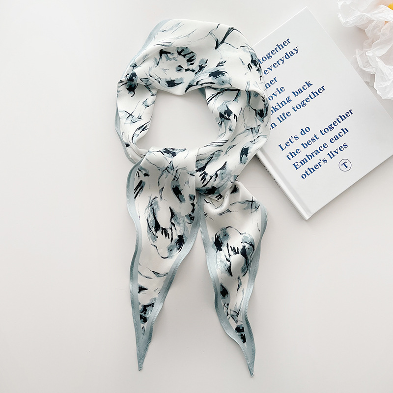 Ink blue and white silk scarf small long hairband diamond scarf shirt elegant scarf