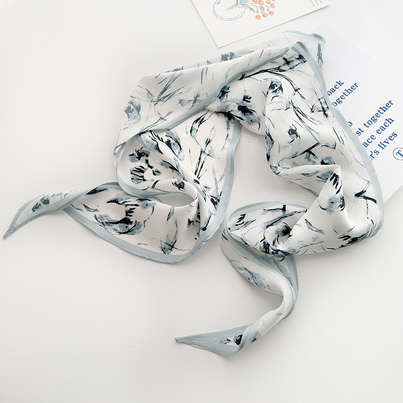 Ink blue and white silk scarf small long hairband diamond scarf shirt elegant scarf
