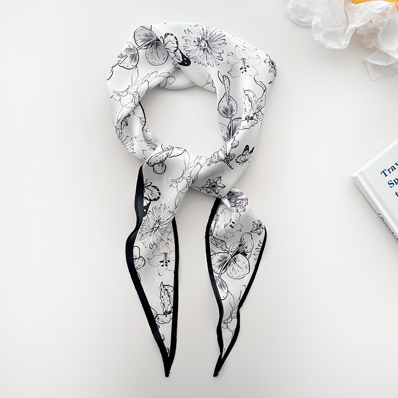 Ink blue and white silk scarf small long hairband diamond scarf shirt elegant scarf