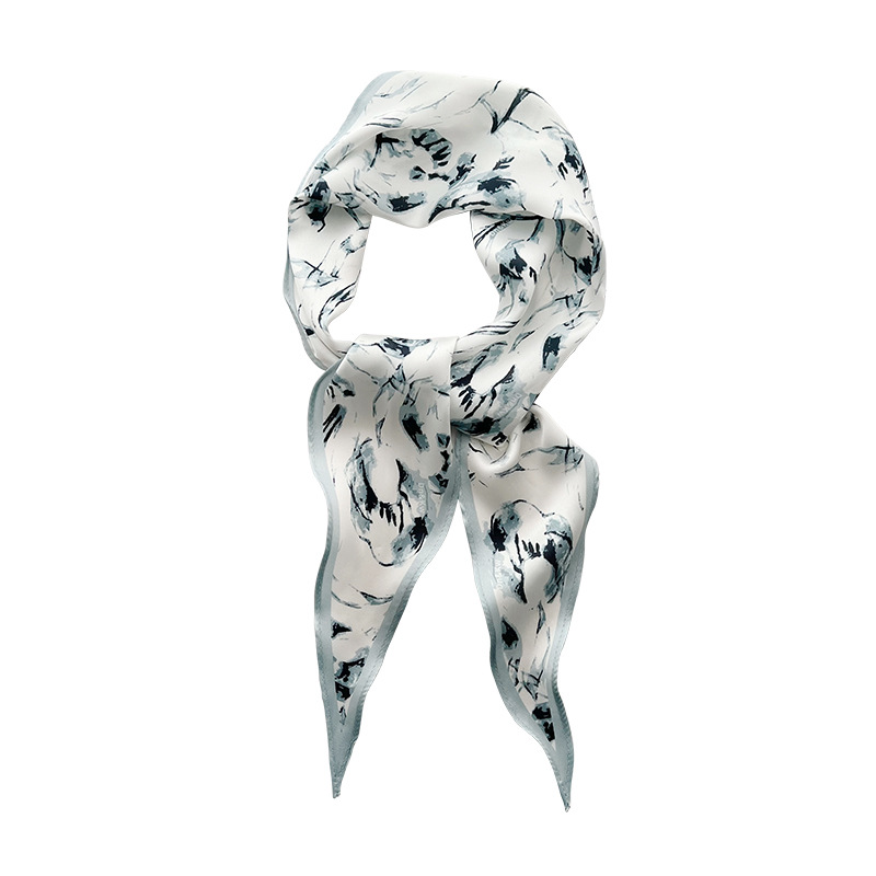 Ink blue and white silk scarf small long hairband diamond scarf shirt elegant scarf