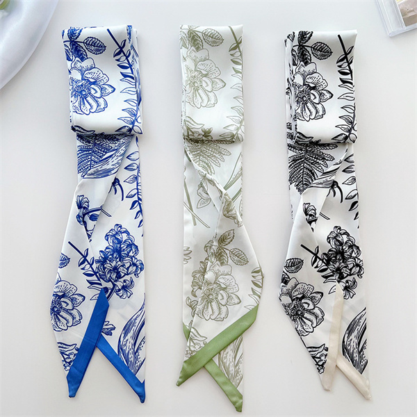 Spring and summer versatile silk scarf womens hairband tie bag print streamer shirt suit decorated scarf