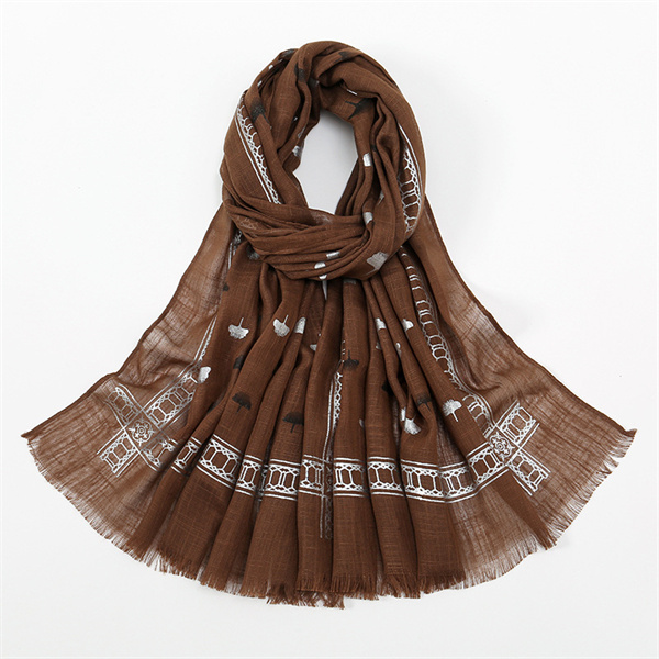 Light and breathable ginkgo biloba scald silver shawl sun protection print premium headscarf ladies