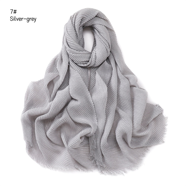 New plain silver filigree wrinkled polyester scarf wrapped in spring